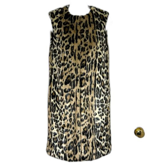 ALICE + OLIVIA LEOPARD ANIMAL FAUX FUR TUNIC VEST QUILTED LINING SIZE XS NWOT - Picture 2 of 13